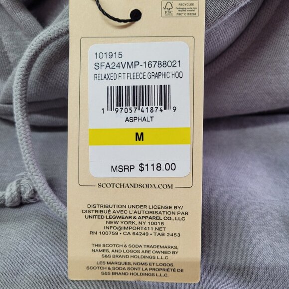 Scotch & Soda Sweatshirt Mens M‎ Asphalt Relaxed Fit Fleece Graphic Hoodie New - Picture 9 of 14